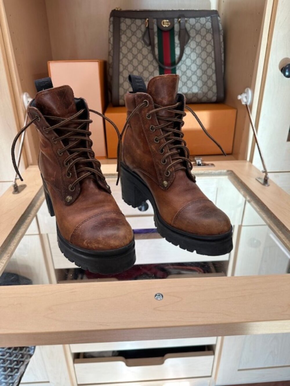 Miu Miu Leather Distress Size 37.5 Brown Combat Boots